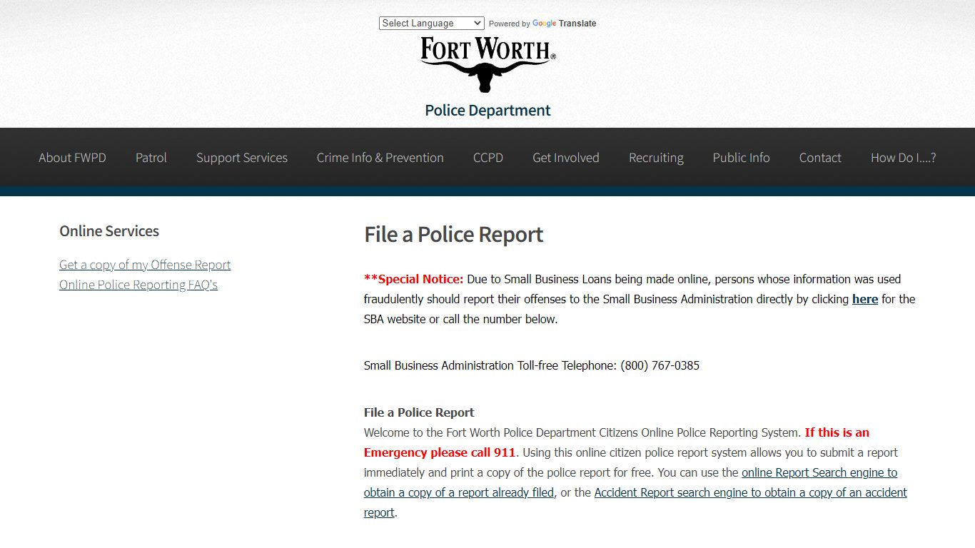 File a Police Report - Fort Worth Police Department